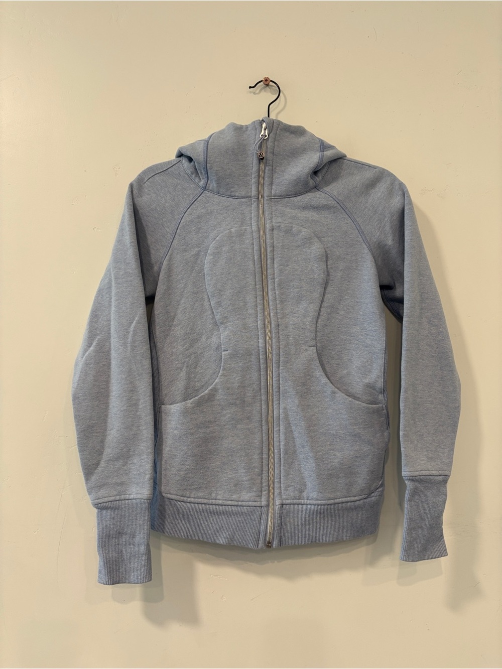 Lululemon Scuba Hoodie Women 4 Light Blue Full Zip Thumbholes Logo Fitted Jacket